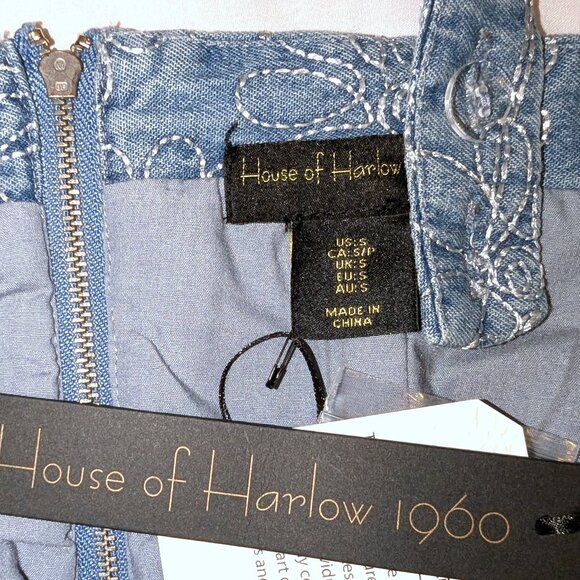 NWT House of Harlow 1960 | Floral Embroidered Denim Corset Top Blue | Size Small - Picture 3 of 11